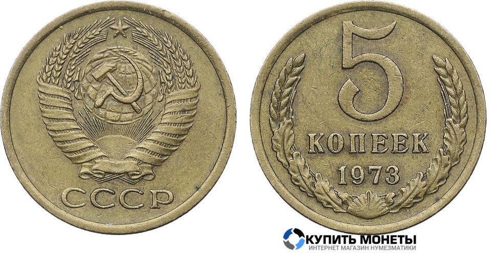 Монета 5 копеек 1973 год