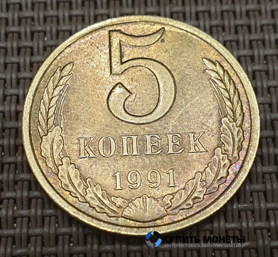 Монета 5 копеек 1991 год с буквой Л